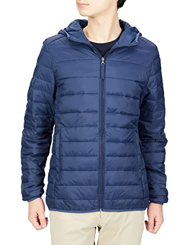 Amazon Essentials Men's Lightweight Water-Resistant Packable Hooded Puffer Jacket, Navy, Large