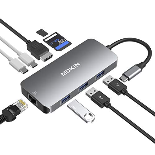 USB C Adapters for MacBook Pro/Air,Mac Dongle with 3 USB Port,USB C to HDMI, USB C to RJ45 Ethernet,MOKiN 9 in 1 USB C to HDMI Adapter,100W Pd Charging, USB C to SD/TF Card Reader USB C Hub