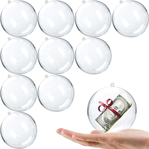 Jishi 10pk Clear Fillable Christmas Tree Ornament Balls - 80mm Acrylic Decorations for Hanging on Trees