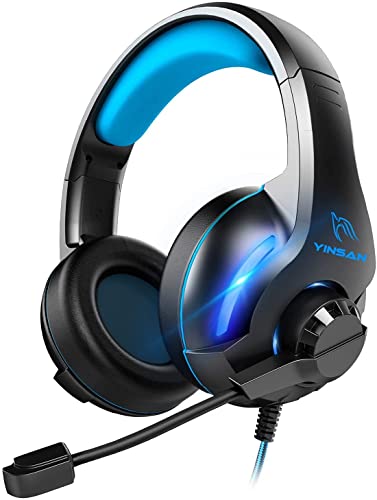 Gaming Headset for Nintendo Switch,Wired Headset with Microphone for PS4 Xbox One PC PS5,Bass Surround,LED Light,Volume Control & Noise-Isolation,TM-7 Blue