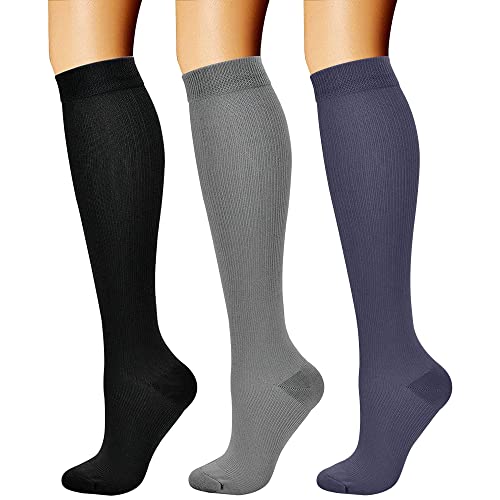 CHARMKING Compression Socks for Women & Men Circulation (3 Pairs) 15-20 mmHg is Best Athletic for Running, Flight Travel, Support, Cycling, Pregnant - Boost Performance, Durability (L/XL,Multi 53)