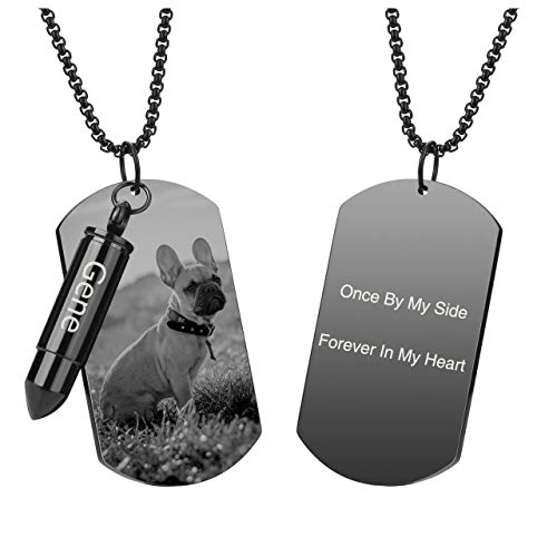 PiercingJ Custom Photo Engraved Text Urn Military Army Dog Tag ID Necklace Ashes Keepsake Memorial Cremation Jewelry for Men