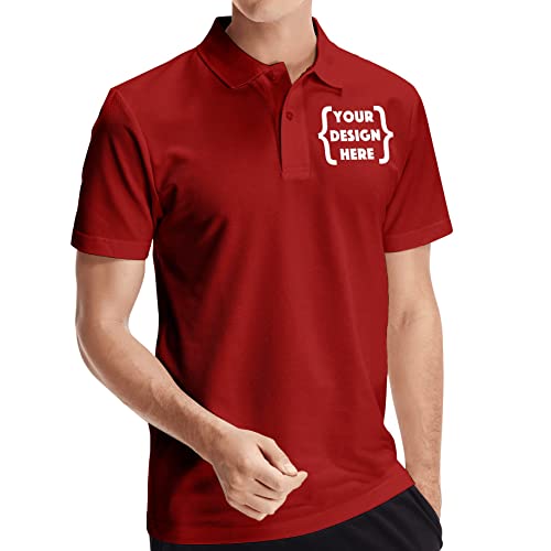 Xiovio Customize Custom Men's Polo Shirts Golf Jersey Tees | Front·Back Print Personalized with Text & Logo | Red M