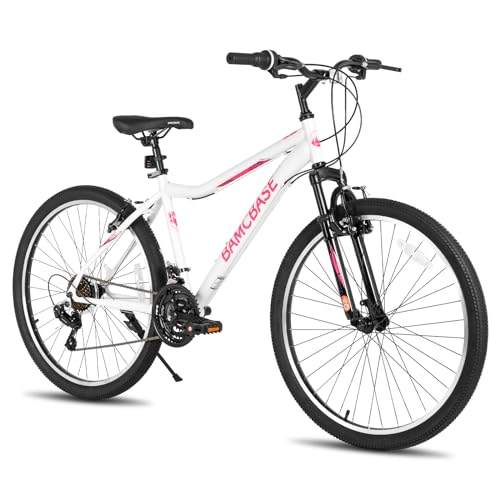 Hiland 26 Inch Women’s Mountain Bike, 21 Speed Steel Frame Adult Bicycle, Man MTB Bikes with Suspension Fork,White