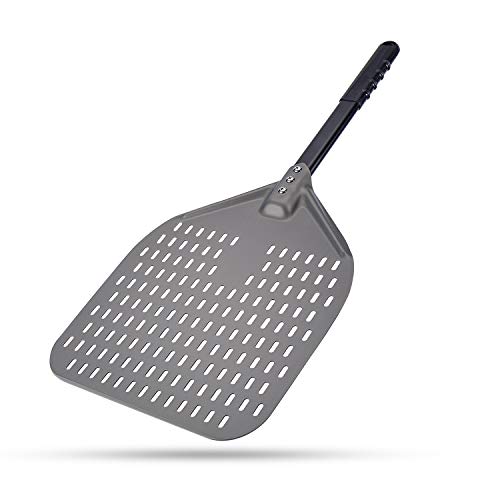 G.a HOMEFAVOR Perforated Pizza Peel, 12 x 14 Inch Rectangular Pizza Turning Peel, Professional Anodized Aluminum Turning Pizza Paddle, 26 inch overall