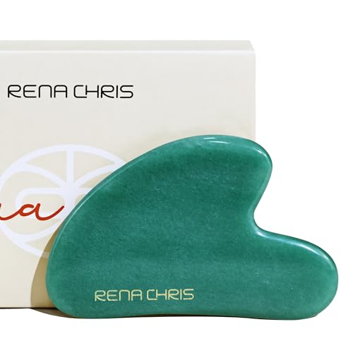 Rena Chris Gua Sha Facial Tools, Natural Jade Stone Guasha, Manual Massage Sticks for Jawline Sculpting and Puffiness Reducing, Scraping Massage Tool, Skin-Care Gift (Green)