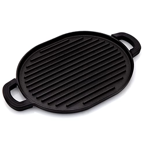 Nuwave Cast Iron Grill, 12.42”x10.21” Non-Stick Grilling Surface, Deep Grill Ridges, Pre-Seasoned, Stay-Cool Silicone Handles, Easy-to-Clean,Oven Safe,Stovetop,BBQ,Fire & Smoker,Induction-Ready,Black