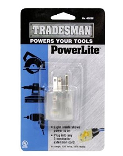 Woods Tradesman 4325c Adapter Plug with Lighted End (15-Amp, Clear), 1-Outlet