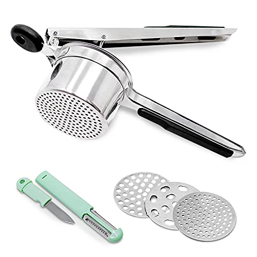 Cook Army Potato Ricer Stainless Steel - Professional 15 Oz Potato Masher Kitchen Tool With 3 Interchangeable Discs, & 3 in-1 Veggie Potato Peeler Gadget. Make Perfect Mashed Potatoes Every Time