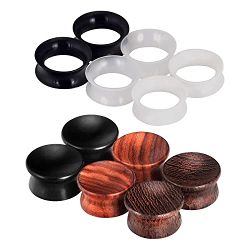 YOFANST 12pcs Brown Wood Plugs Black White Clear Silicone Ear Tunnels Earrings Stretcher Piercing Gauge 2g