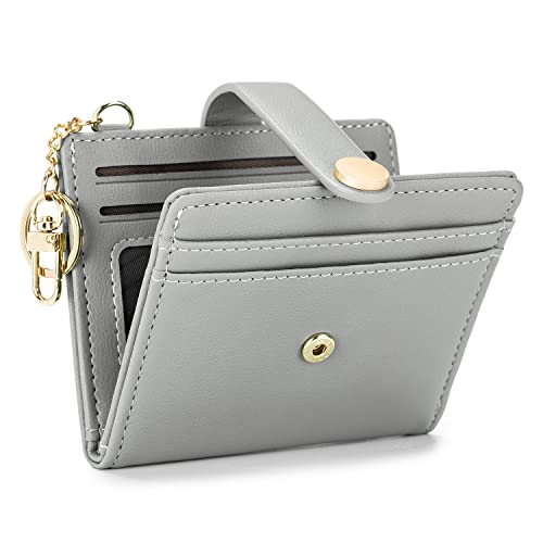 POIUGOYA Slim Wallet for Women, Leather Bifold RFID Blocking Credit Card Holder with Keychain, Zipper Coin Pocket & ID Window