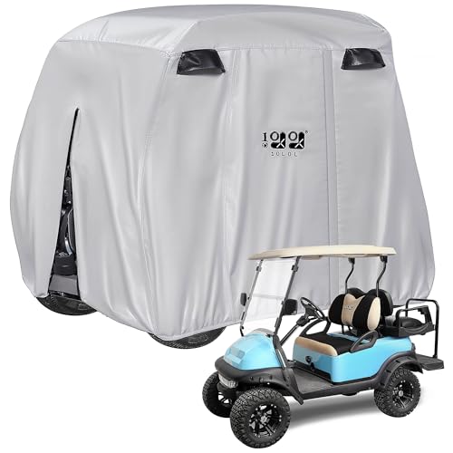 10L0L 4 Passenger Golf Cart Cover Fits EZGO, Club Car, Yamaha, 400D Waterproof Windproof Sunproof Outdoor All-Weather Polyester Full Cover with Three Zipper Doors - Camouflage