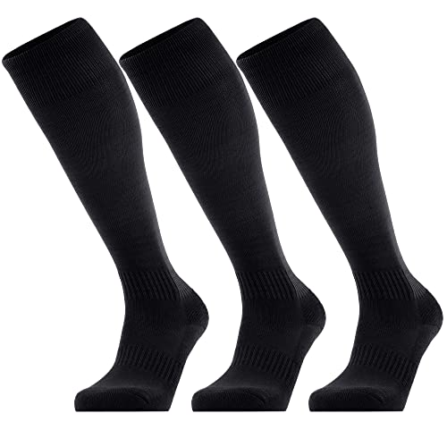 GRAPMKTG 3 Pack Soccer Softball Baseball Socks for Youth Men and Women Football Knee High Socks for Kids Adult Tube Socks for Boys Girls Black Medium