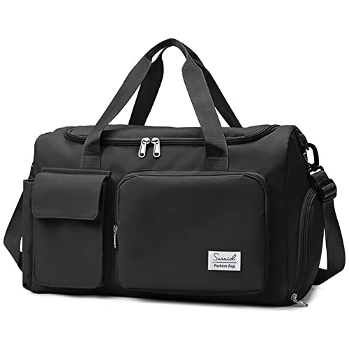 Suruid Sports Gym Bag with Shoes Compartment Travel Duffel Bag with Dry Wet Separated Pocket for Men and Women, Overnight Bag Weekender Bag Training Handbag Yoga Bag - Black