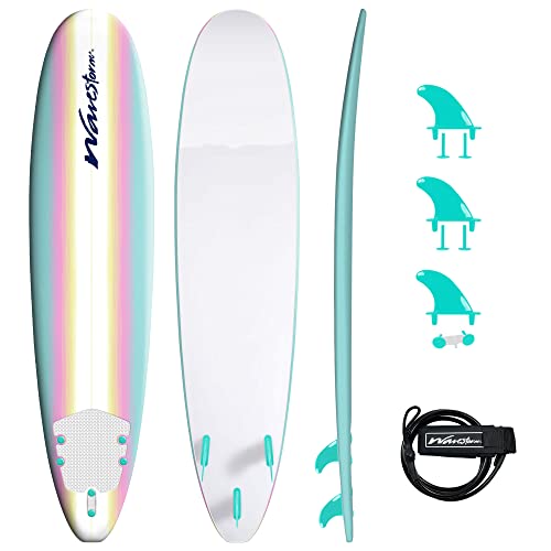 WAVESTORM Classic Soft Top Foam 8ft Surfboard Surfboard for Beginners and All Surfing Levels Complete Board Set Including Accessories Leash and Fins,Burst,8 Feet x 22.5 Inch x 3.25 Inch