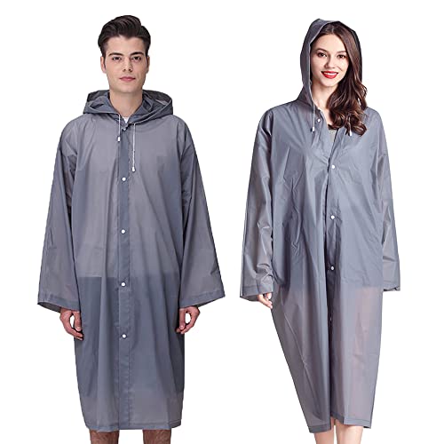 Cosowe Rain Ponchos for Adults Reusable, 2 Pcs Raincoats for Women Men with Hood (E-Gray)