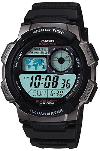 Casio Men's AE1000W-1BVCF Silver-Tone and Black Digital Sport Watch with Black Resin Band