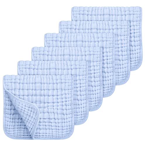 Looxii Muslin Burp Cloths 100% Cotton Muslin Cloths Large 20''x10'' Extra Soft and Absorbent 6 Pack Baby Burping Cloth for Boys and Girls (Blue)