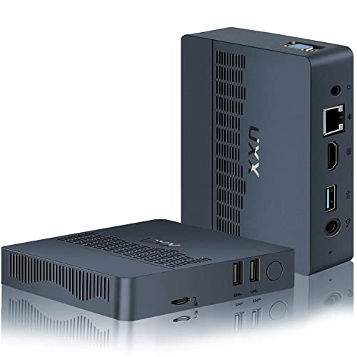 UXX Mini PC Support 512GB/2TB M.2 SSD Expansion, Intel Celeron N3350 6GB RAM/64GB eMMC Micro PC, Business Mini Computer 4K HDMI+VGA Dual Display, BT, 2.4/5G WiFi, USB 3.0, LAN-Blue