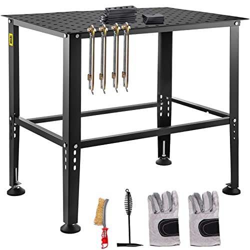 VEVOR Welding Table, 36' x 24' Steel Welding Workbench Table, 0.12-inch Thick Industrial Workbench, 600lb Loading Capacity Work Bench, Heavy Duty Carbon Steel Work Table with Adjustable Feet