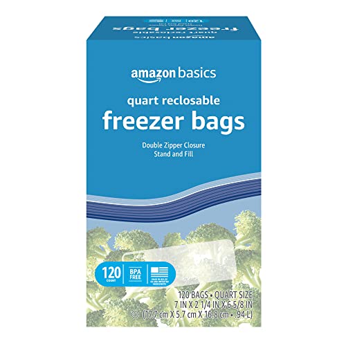 Amazon Basics Freezer Quart Bags, 120 Count (Previously Solimo)
