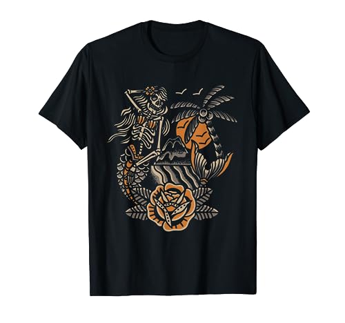 Mermaid Skeleton Traditional Tattoo Old School Tattoo Flash T-Shirt