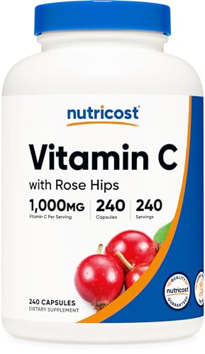 Nutricost Vitamin C with Rose HIPS 1025mg, 240 Capsules - Vitamin C 1,000mg, Rose HIPS 25mg, Premium, Non-GMO, Gluten Free Supplement