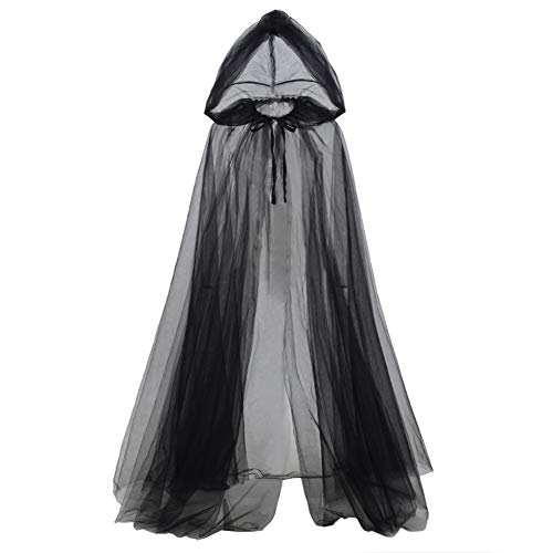 Ghost Costume Haunted Hooded Cape Costume Black Capes for Women Bride Hooded Cape Cloak 59.06 IN (Black)