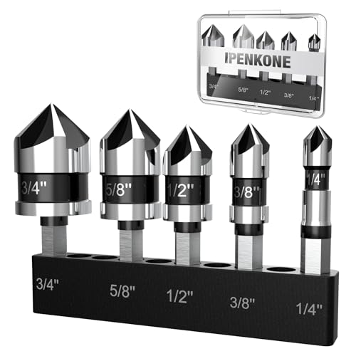 M35 Cobalt Countersink Drill Bit Set for Metal,1/4'' 3/8'' 1/2'' 5/8'' 3/4'' Set with Bit Holder, Hex Shank HSS Countersunk Bits 82 Degree 5 Flute,Fit All Most Machinable Metals,Hardwood,Plastic