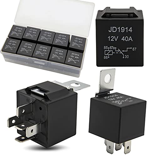 10 Pack 30/40 AMP Waterproof 5-Pin 12V Relay Switch （SPDT）for 12 Volt Automotive Marine Relays for Boats Auto Fan Cars