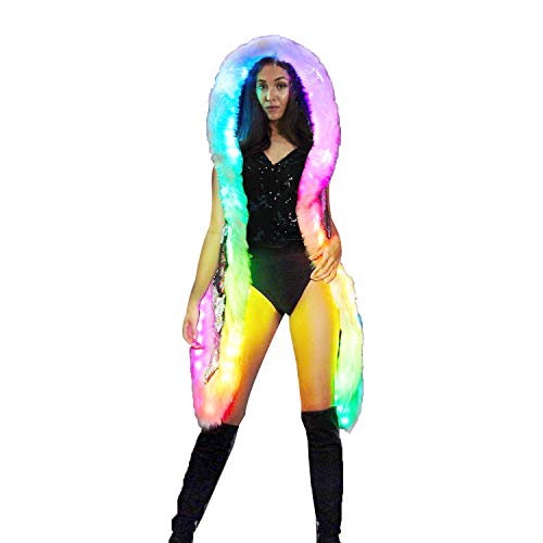 SZTOPFOCUS Light-Up-Coat – LED-Fur-Jacket-Sequin-Vest-With-Hoodie Glowing-Costume-Rave-Clothing Festival-Outfit For-Women-Men