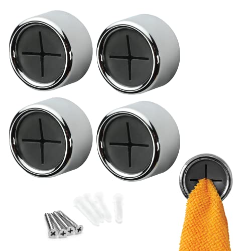 S&T INC. Round Adhesive Push Towel Hooks for Kitchen, Hand and Dish Towels, Grey, 4 Pack