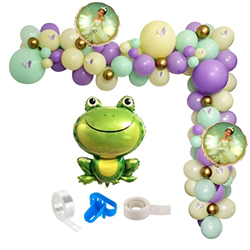 Princess Balloons Garland, Princess and the Frog Birthday Balloon Arch Kit with Large Green Frog Mylar Foil Balloons for Girl’s Birthday Baby Shower, Princess Theme Party,Garden Party Supplies