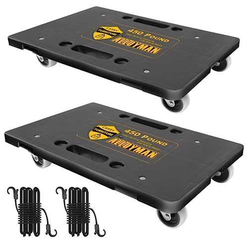 2 Pack 4 Wheels Small Flat Dolly, 450 Ibs Furniture Dolly 4 Rollers Wheel Moving Cart with Rope for Moving Heavy Furniture - Black