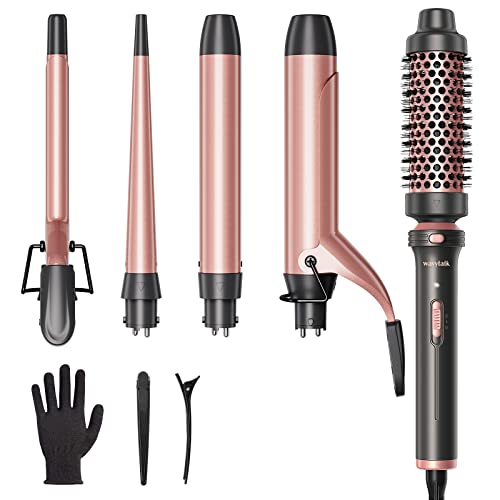 Wavytalk 5 in 1 Curling Iron Set with Curling Brush and 4 Interchangeable Ceramic Curling Wand (0.35'-1.25”), Instant Heat Up, Dual Voltage Hair Curler