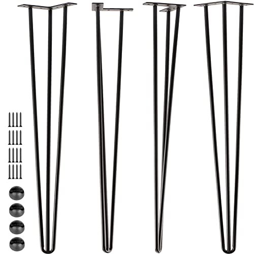 SPACEEUP 30' Hairpin Table Legs, 4PCS Coffee Desk Legs with Rubber Floor Protectors, Heavy Duty Metal Furniture Legs 3 Rods for Home DIY Bench Desk Bar Dining End Table Chairs