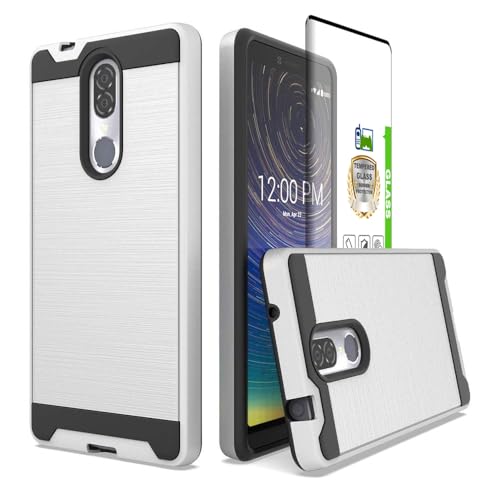 Telegaming for Coolpad Legacy Phone Case, with Tempered Glass Screen Protector, Hybrid Brushed Armor Cover, Dual Layer Shockproof Hard Back Case for Coolpad Alchemy Silver