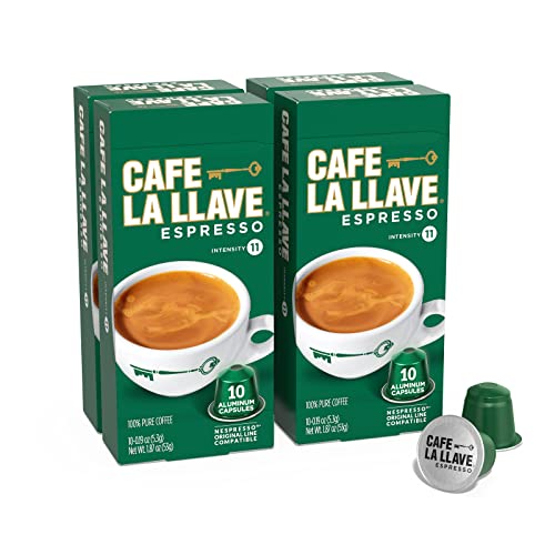 Cafe La Llave Espresso Capsules, 40-Count Aluminum Recyclable Pods, Intensity 11, Compatible with Original Nespresso Machines