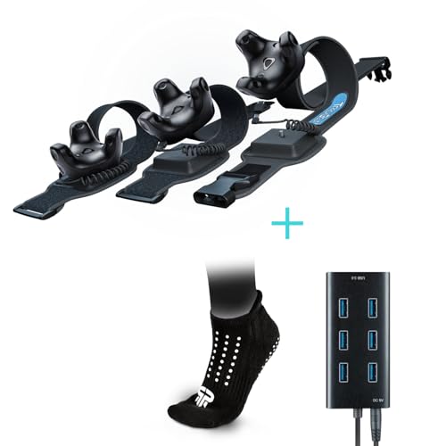 Rebuff Reality TrackStrap Plus for Vive Ultimate Tracker & Tracker 3.0, Full Body Tracking, 20+ hrs 6,000mAh Battery, 7-Port USB Hub for Vive Tracker USB dongles, Grip Socks, Trackers are not Included