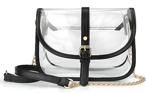 Clear Saddle Cross Body Bag Women Chain Shoulder Handbag Purse (Black) Medium