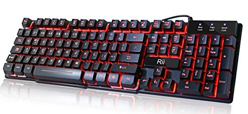 Rii RK100 3 Colors LED Backlit Mechanical Feeling USB Wired Multimedia Gaming Keyboard, Office Keyboard for Working or Primer Gaming,Office Device