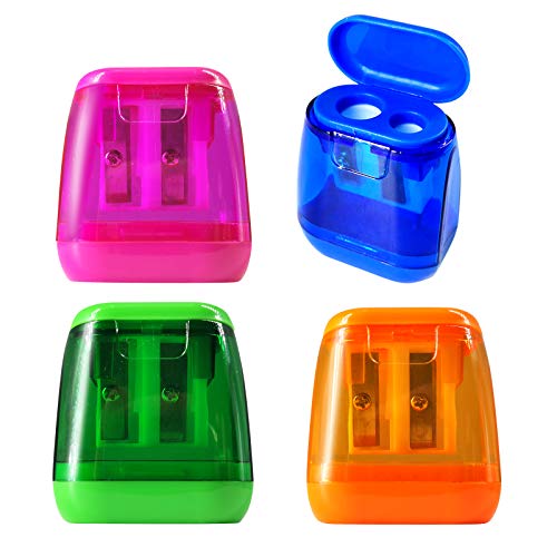 Aipker Manual 4PCS Colorful Compact Dual Holes Pencil Sharpeners with Lid for Kids & Adults, Portable for School Office
