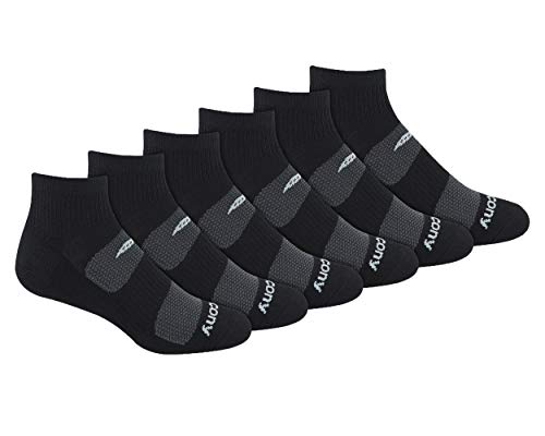 Saucony mens Multi-pack Mesh Ventilating Comfort Fit Performance Quarter (6 & 12 Pairs) Running Socks, Black Pairs), Shoe Size 8-12 US