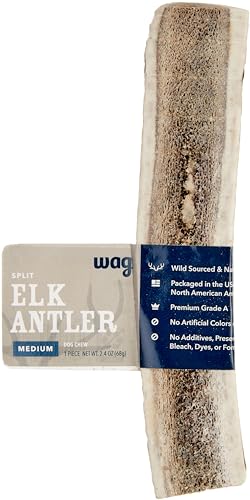 Amazon Brand – Wag Split Elk Antler, Naturally Shed, Medium (Best for Dogs 15-30 lbs)