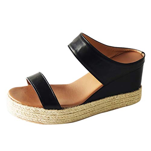 Shengsospp Platform Slip on Espadrille Sandals for Women Suitable for Vacation Beach Summer Shoes Dress Shoes Comfortable Shoes Black, 6