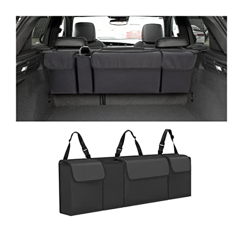 AUCELI Car Trunk Organizer, Backseat Hanging Large Storage with Adjustable Straps, Waterproof Collapsible Cargo Bag with 4 Pockets, Sturdy Space Saver Frees Trunk Floor for SUV, Truck, MPV