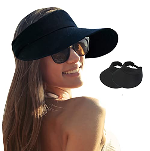 2PCS Wide Brim Sun Visor Hat Women Large UV Protective Golf Beach Cap, Design in Korea