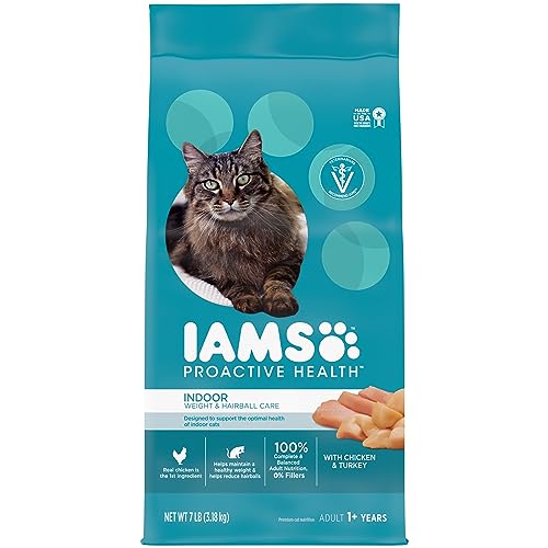 IAMS Proactive Health Indoor Weight & Hairball Care Adult Dry Cat Food with Chicken & Turkey, 7 lb. Bag