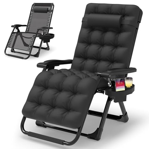 Suteck Zero Gravity Chair, Reclining Camping Lounge Chair w/Removable Cushion, Upgraded Lock and Cup Holder, Reclining Patio Chairs Folding Recliner for Indoor and Outdoor