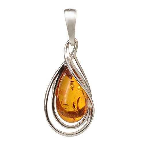 HolidayGiftShops Amber Jewelry for Women - Sterling Silver and Baltic Amber Pendant Micaela, Includes 925 Sterling Silver Chain - Sterling Silver Jewelry Collection, made in Poland